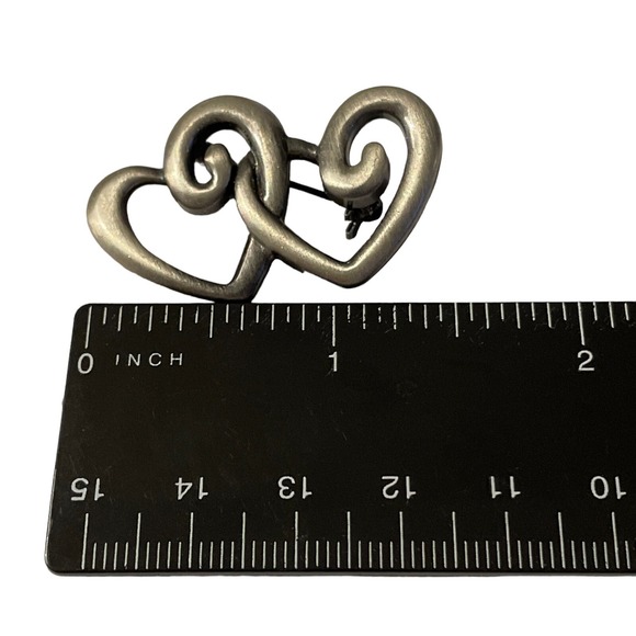 Open Double Heart‎ Intertwined Brooch Pin Silver Tone Metal Love Gift Vintage - Picture 9 of 9